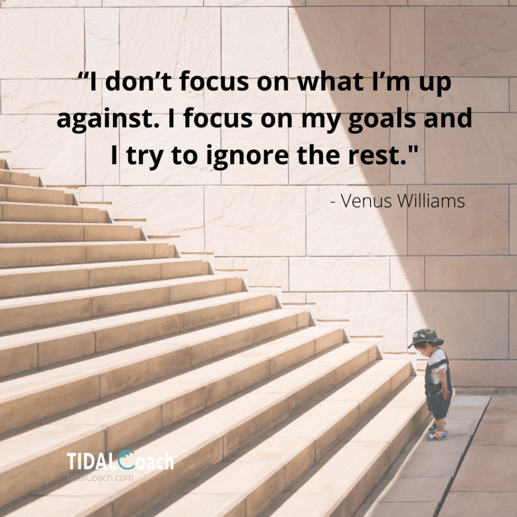 Quote from Venus Williams about focusing on goals instead of obstacles. 